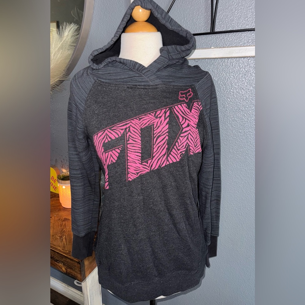 Y2K FOX Gray and Pink zebra logo Hoodie